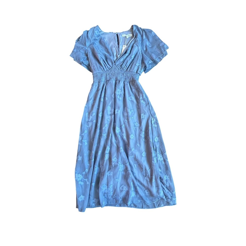 Baltic Born June Smocked Midi Dress Dusty Blue Floral Jacquard Size S New - Picture 3 of 8